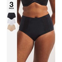3 Pk Midi Firm Control Briefs Black White Almond