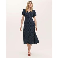 Finery London Saskia Navy Spot Midi Tea Dress