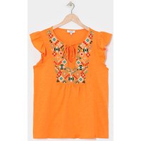 Embroidered Yolk Frill Sleeve Top