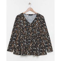 Long Sleeve Button Detail Top Animal Print JD Williams