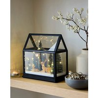 Lit Glass House Reindeer Scene