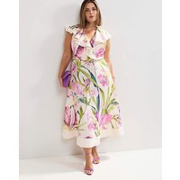 Floral Ruffle Midi Dress Multi Coloured