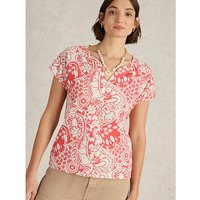 Nelly Notch Neck Tee Coral Multi Coloured
