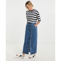 Lace Detail Denim Maxi Skirt MID