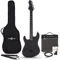 LA Select Modern Left Handed Electric Guitar Blackout 15W Guitar Amp & Accessory Pack
