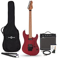 LA Select Modern Electric Guitar Transparent Ruby Red 15W Guitar Amp & Accessory Pack