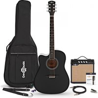 Dreadnought Cutaway Left Handed Electro Acoustic Guitar Black 15W Acoustic Amp & Accessory Pack