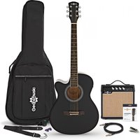 Single Cutaway Left Handed Electro Acoustic Guitar Black 15W Acoustic Amp & Accessory Pack