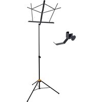 Hercules BS020BB Compact Music Stand and HA700 Headphone and Guitar Strap Holder