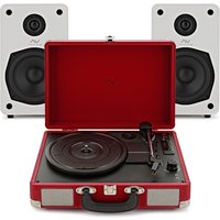 AVCOM Suitcase Turntable with Active Speakers Red & White