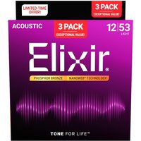 Elixir Phosphor Bronze Nanoweb 12-53 3 Pack