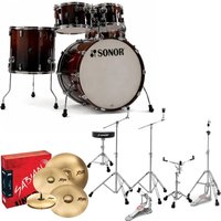 Sonor AQ2 22 5pc Complete Drum Kit With Hardware & Throne Brown Fade