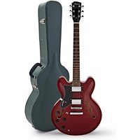 Hartwood Revival Left Handed Semi Acoustic Guitar & Hard Case Cherry Red