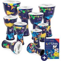 Percussion Plus Slap Djembe Pack Pre-Tuned 10 Pack Mixed Sizes World Map