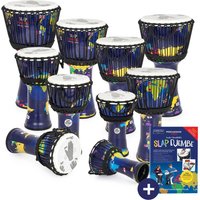 Percussion Plus Slap Djembe Pack Rope Tuned 10 Pack Mixed Sizes World Map