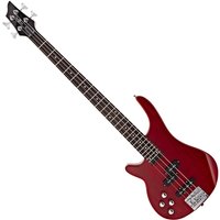 Chicago Left Handed Bass Guitar by Gear4music Trans Red
