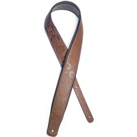 Stagg Padded Leather Adjustable Guitar Strap Brown Mexican Skull