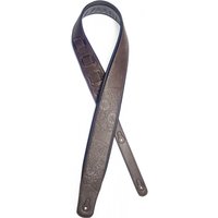 Stagg Padded Leather Adjustable Guitar Strap Dk Brown Mexican Skull