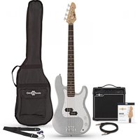 LA Bass Guitar Silver Flake 15W Bass Amp Pack