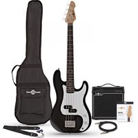 LA Short Scale Bass Guitar Black 15W Bass Amp Pack