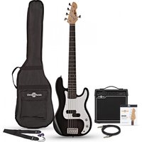LA 5 String Bass Guitar Black 15W Bass Amp Pack