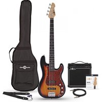 LA Select Bass Guitar Sunburst 15W Bass Amp Pack