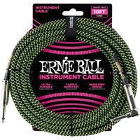 Ernie Ball 6077 10ft Straight-Angle Instrument Cable Black/Green