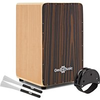 Cajon von Gear4music Ebenholz mit Tasche und Zubehör
