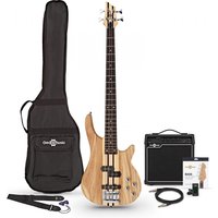 Chicago Neck-Thru-Bassgitarre von Gear4music Natural im Paket mit 15-Watt-Verstärker