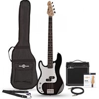 LA Left Handed Bass Guitar Black 15W Bass Amp Pack