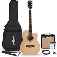 Single Cutaway Electro Acoustic Guitar Natural 15W Acoustic Amp & Accessory Pack
