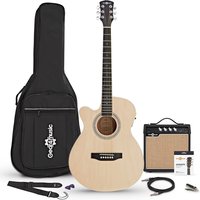 Single Cutaway Left Handed Electro Acoustic Guitar Natural 15W Acoustic Amp & Accessory Pack