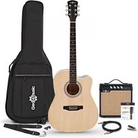 Dreadnought Cutaway Electro Acoustic Guitar Natural 15W Acoustic Amp & Accessory Pack