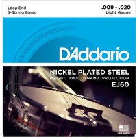 DAddario EJ60 5 String Banjo Strings Nickel Light 9-20