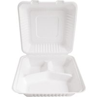 25x NATUREStar Contenitore monouso per alimenti Nature VIII 3 scomparti quadrato; 1350 ml, 23x23x8.5 cm (LxLxH); bianco; quadrata; 25 pz. / Pacco