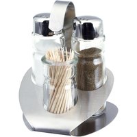 Ménagère salière/poivrière/porte cure-dents Buffo PULSIVA; 5 cl, 10x10.5x8.3 cm (lxHxP); argenté/transparent; 6 Set(s) / Lot