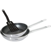 Set padelle antiaderenti Chef con paletta 2 pezzi PULSIVA; 24x5 cm (ØxH); argento/nero