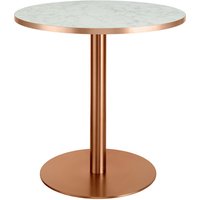 VEGA Spisebord Marvani med bordben i rustfritt stål, kopperfarget; 75x80 cm (HxØ); Bordplate Hvit/Kobber/Marmorert, Ramme Kobber; Rund