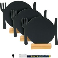 Set di 3 Mini Lavagne da Tavolo - Silhouette Piatto - Base in Legno - Pennarello a Gesso Incluso Securit; 10.5x10 cm (LxH); nero