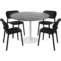 Lot table Rome XL ronde pied blanc et 4 chaises - décor pierre RestooTab; 120x120x75x120 cm (LxlxHxØ); gris/bleu/marbré; Structure noir; rond(e)