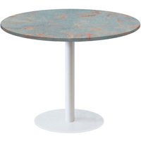 Table Rome XL ronde pied blanc - décor pierre RestooTab; 120x120x75x120 cm (LxlxHxØ); métal effet rouillé/gris; Structure noir; rond(e)