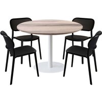 Lot table Rome XL ronde pied blanc et 4 chaises - décor bois ou uni RestooTab; 120x120x75x120 cm (LxlxHxØ); chêne/gris clair; Structure noir; rond(e)