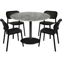 Lot table Rome XL ronde et 4 chaises - décor pierre RestooTab; 120x120x75x120 cm (LxlxHxØ); gris taupe/marbré; Structure noir; rond(e)