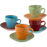 CreaTable Service à expresso 8 pièces Nature Collection; rouge/orange/vert/bleu pétrole