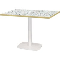 Table Round rectangulaire pied blanc - décors bois & pierres RestooTab; 120x70x75 cm (LxlxH); multicolore/terrazzo/laiton; rectangulaire