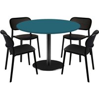 Lot table Rome XL ronde et 4 chaises - décor uni RestooTab; 120x120x75x120 cm (LxlxHxØ); bleu; Structure noir; rond(e)