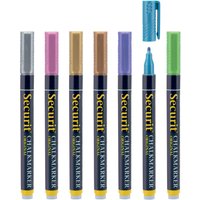 Set di 7 pennarelli a gesso liquido - Verde, Blu, Viola, Rosa, Bronzo, Oro, Argento - Punta tonda 1-2mm Securit; 1.5 cm (L), lunghezza carattere 15 mm; multicolore