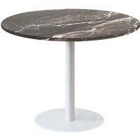 Table Rome XL ronde pied blanc - décor pierre RestooTab; 120x120x75x120 cm (LxlxHxØ); noir/brun/marbré; Structure noir; rond(e)