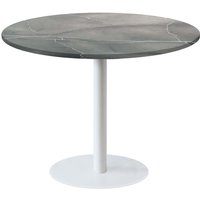 Table Rome XL ronde pied blanc - décor pierre RestooTab; 120x120x75x120 cm (LxlxHxØ); gris/bleu/marbré; Structure noir; rond(e)
