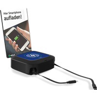 Stazione di ricarica da tavolo DESKTOP Qi con cavi di ricarica per smartphone e ricarica wireless akkut; 17x12x19 cm (LxLxH); nero